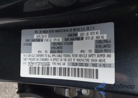 2015 Mazda Mazda3 I Grand Touring из США, поврежденный, VIN 3MZBM1M72FM228899